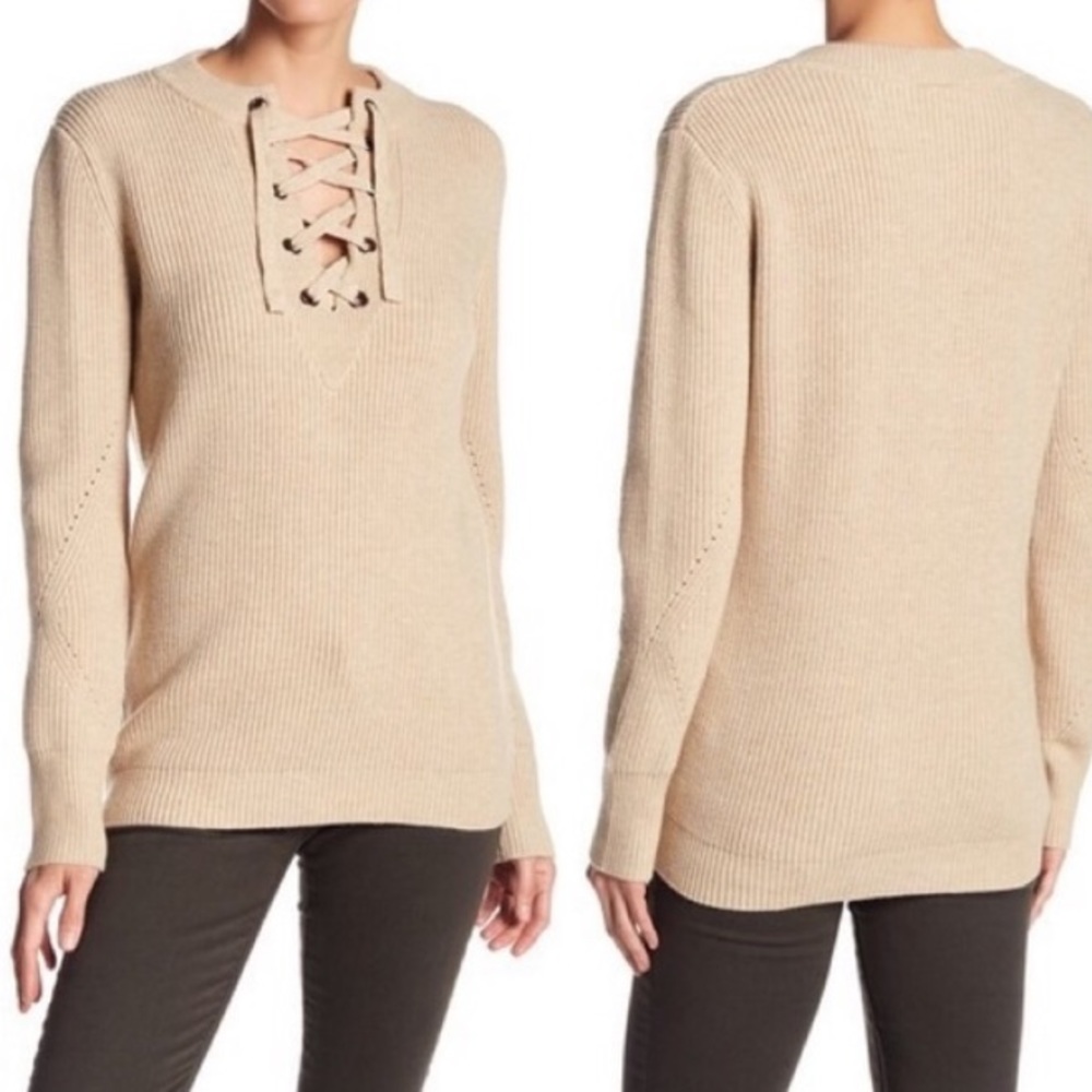 Love Token Lace Up V Neck Sweater